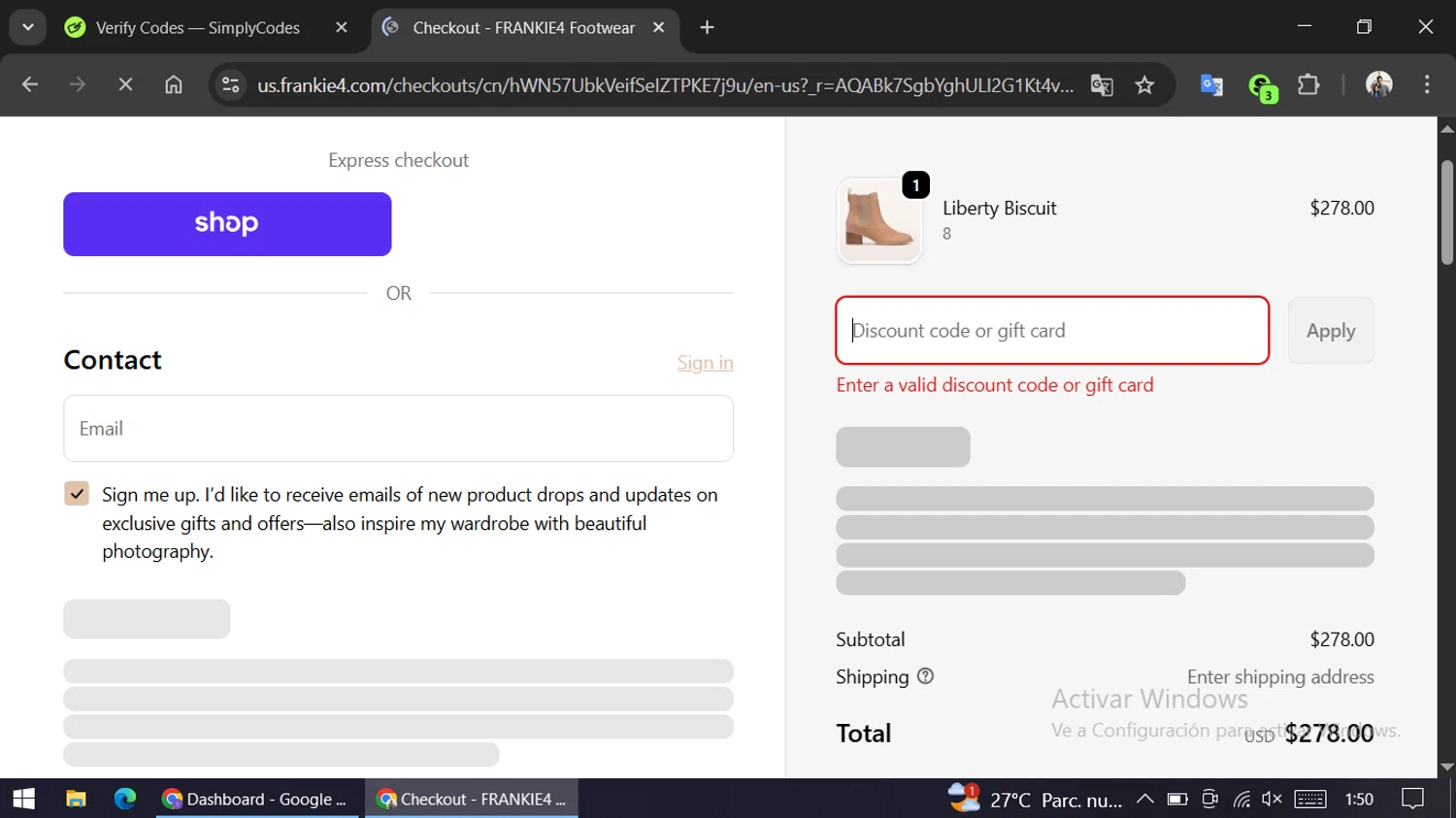 Frankie4 US promo code screenshot showing code TEACH94C984 applied at Frankie4 US checkout page. Uploaded by SimplyCodes community member ariannycfh on Nov 10, 2025