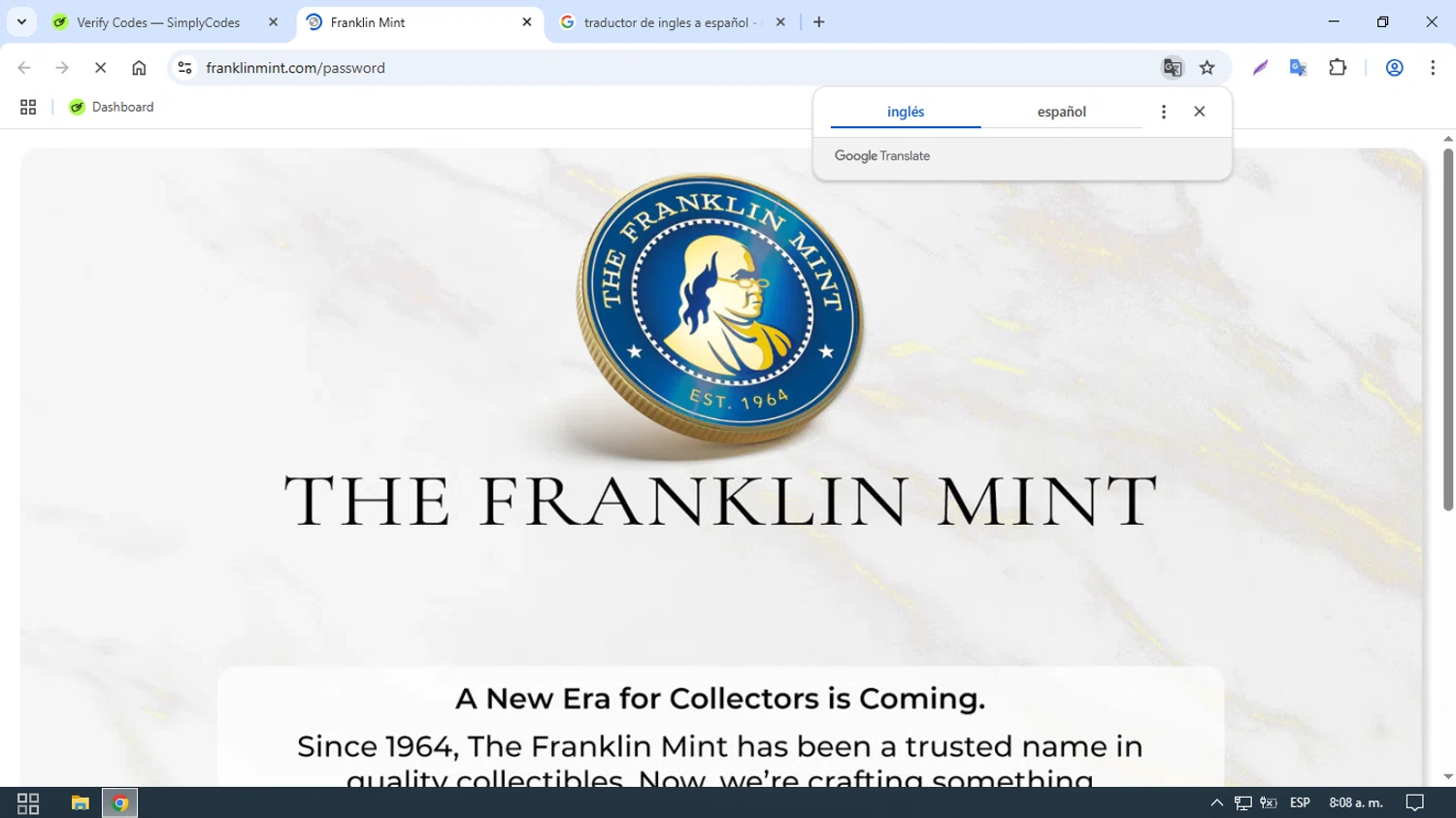 Franklin Mint promo code screenshot showing code SAVE15 applied at Franklin Mint checkout page. Uploaded by SimplyCodes community member Tsubaki on May 8, 2025