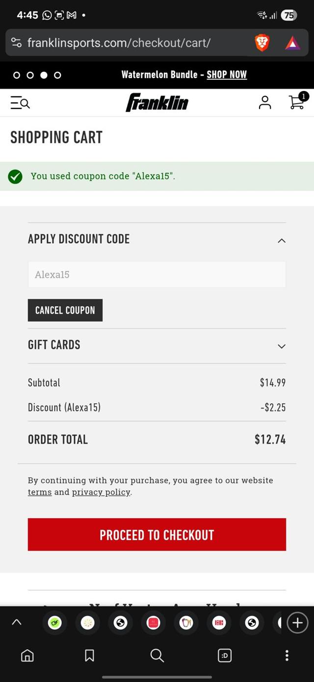 Franklin Sports checkout page showing Franklin Sports discount code box | Screenshot taken by SimplyCodes community member on Sep 2, 2025