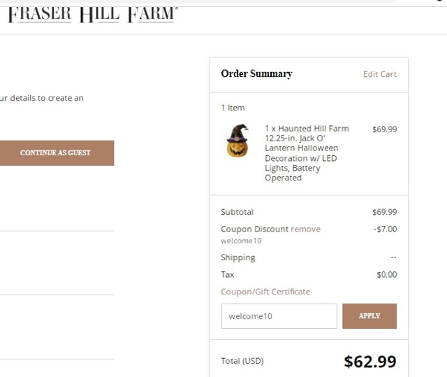 Fraser Hill Farm checkout page showing Fraser Hill Farm coupon code box | Screenshot taken by SimplyCodes community member on Aug 12, 2022