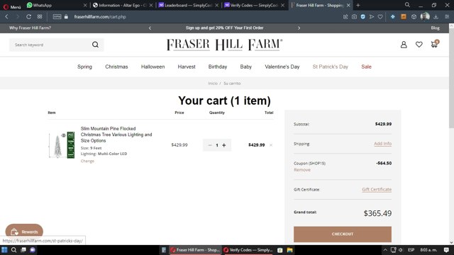 Fraser Hill Farm checkout page showing Fraser Hill Farm coupon code box | Screenshot taken by SimplyCodes community member on May 14, 2023