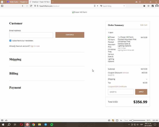 Fraser Hill Farm checkout page showing Fraser Hill Farm coupon code box | Screenshot taken by SimplyCodes community member on Dec 29, 2023