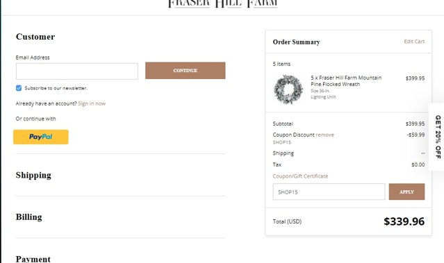 Fraser Hill Farm checkout page showing Fraser Hill Farm coupon code box | Screenshot taken by SimplyCodes community member on Mar 17, 2023