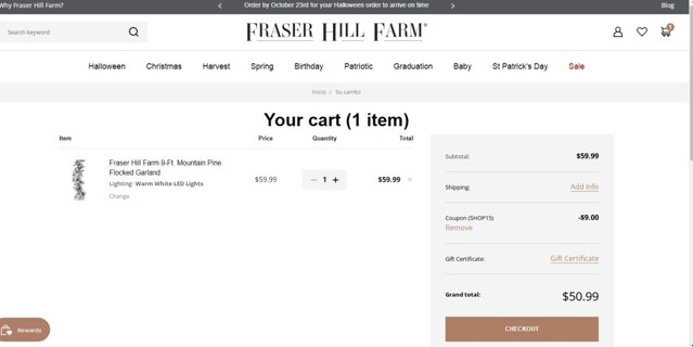 Fraser Hill Farm checkout page showing Fraser Hill Farm coupon code box | Screenshot taken by SimplyCodes community member on Oct 22, 2022