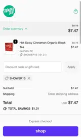 SHOWER15 coupon verification screenshot