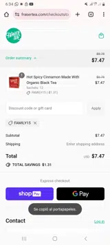 FAMILY15 coupon verification screenshot