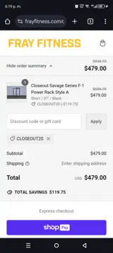 Closeout20 coupon verification screenshot