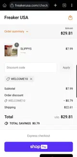 WELCOME10 coupon verification screenshot