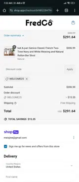 WELCOME25 coupon verification screenshot