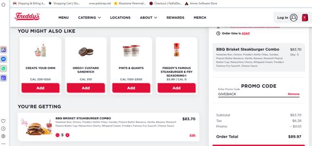 Freddy's checkout page showing Freddy's promo code box | Screenshot taken by SimplyCodes community member on Jul 24, 2025