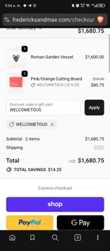 Fredericks & Mae coupon verification screenshot