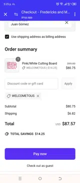 Fredericks & Mae coupon verification screenshot