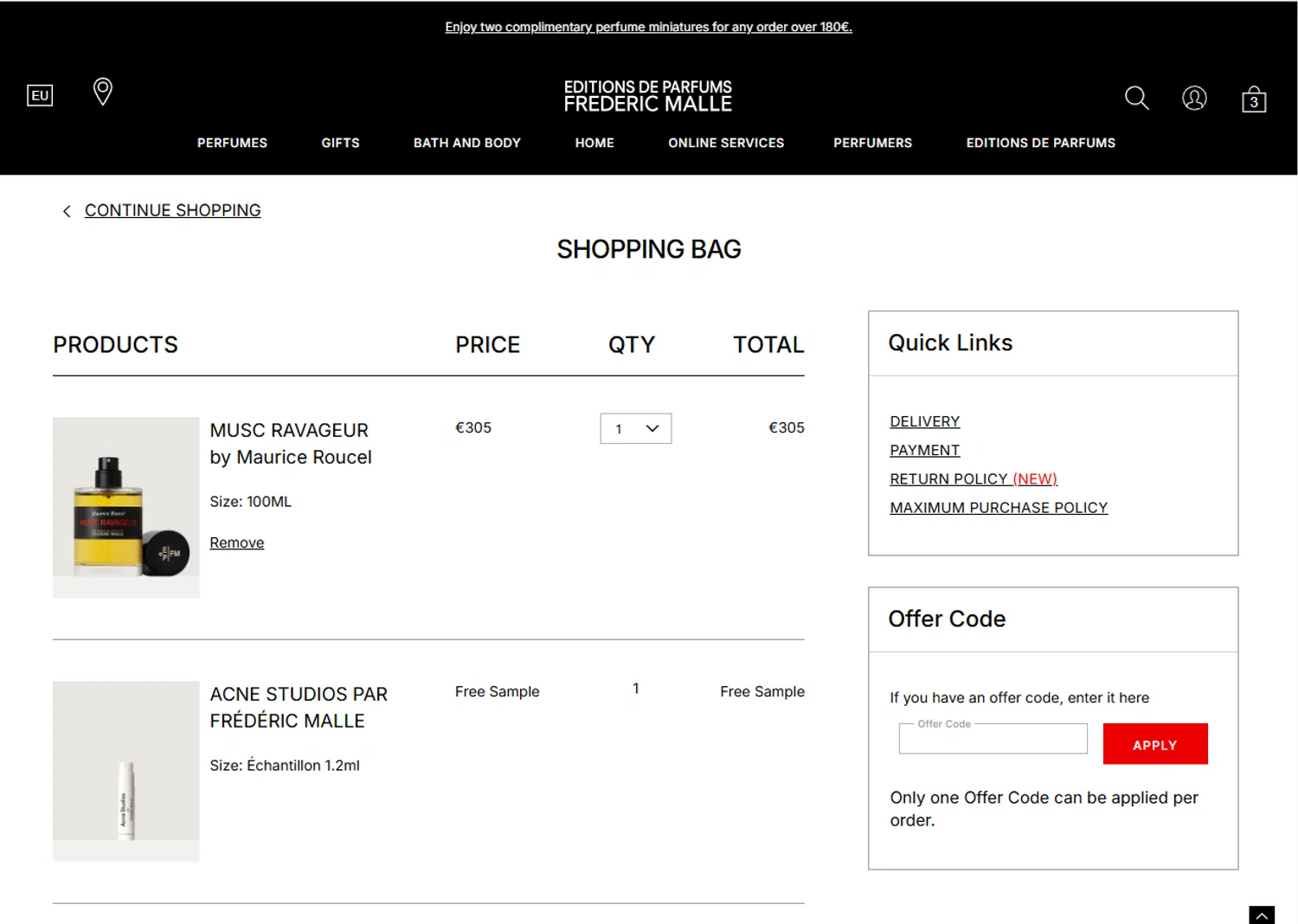 Frederic Malle promo code screenshot showing code Freeship applied at Frederic Malle checkout page. Uploaded by SimplyCodes community member ShieldScout6572 on Mar 24, 2025