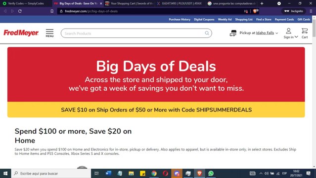 Fred Meyer checkout page showing Fred Meyer promo code box | Screenshot taken by SimplyCodes community member on Jul 20, 2021