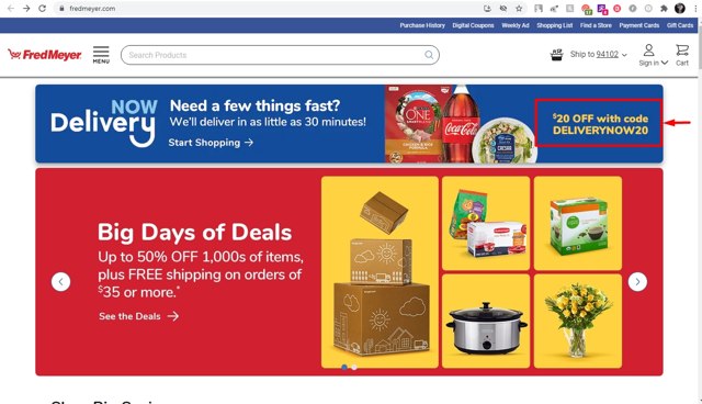 Fred Meyer checkout page showing Fred Meyer promo code box | Screenshot taken by SimplyCodes community member on Oct 12, 2021