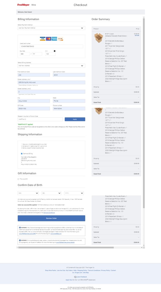 Fred Meyer checkout page showing Fred Meyer promo code box | Screenshot taken by SimplyCodes community member on Oct 27, 2021