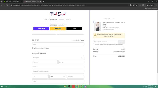Fred Segal checkout page showing Fred Segal discount code box | Screenshot taken by SimplyCodes community member on May 6, 2024