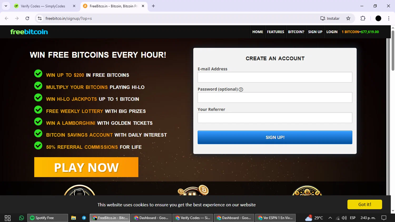 FreeBitco.in promo code screenshot showing code 8905122 applied at FreeBitco.in checkout page. Uploaded by SimplyCodes community member cr7jesus on Apr 8, 2025