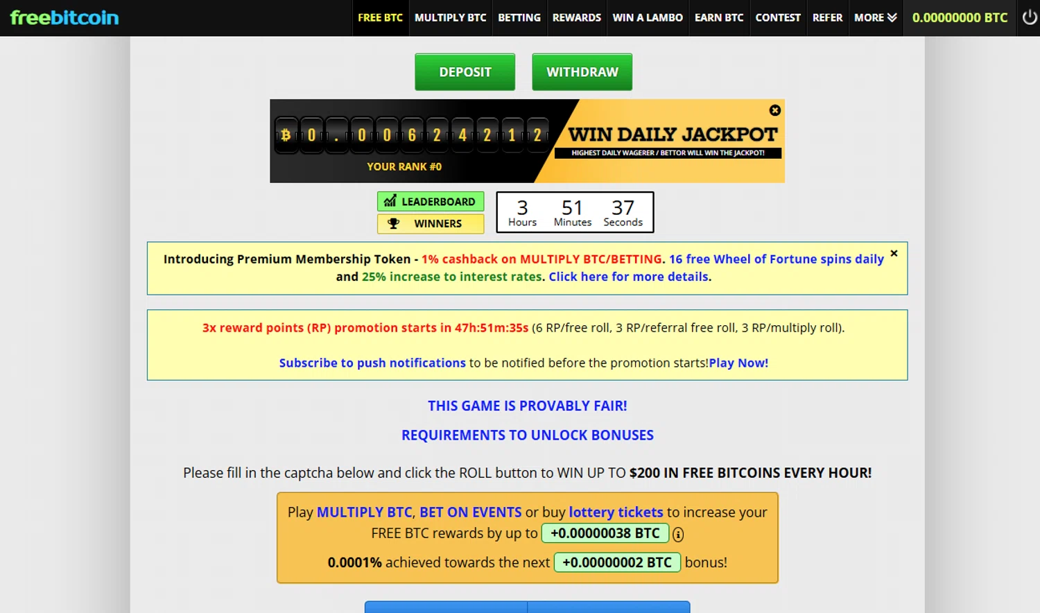 FreeBitco.in checkout page showing FreeBitco.in promo code box | Screenshot taken by SimplyCodes community member on Mar 12, 2025