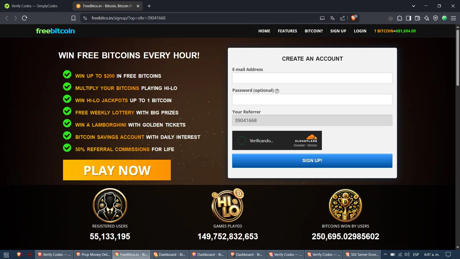 FreeBitco.in promo code screenshot showing code 39041668 applied at FreeBitco.in checkout page. Uploaded by SimplyCodes community member nadita on Apr 10, 2025