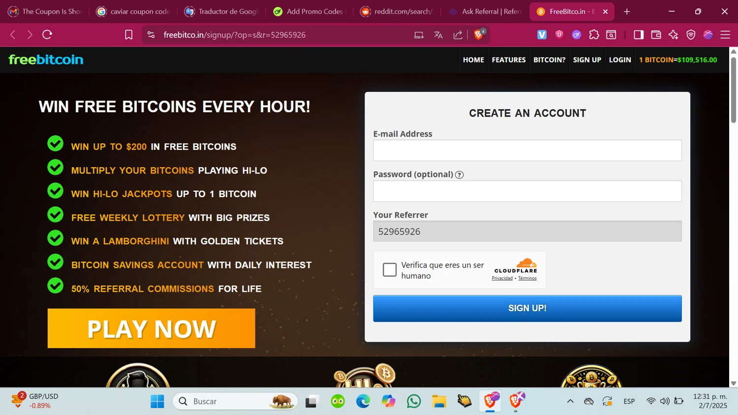 FreeBitco.in promo code screenshot showing code 52965926 applied at FreeBitco.in checkout page. Uploaded by SimplyCodes community member ShrewdMonarch4436 on Jul 2, 2025