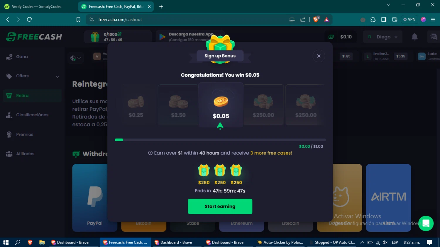 FreeCash checkout page showing FreeCash promo code box | Screenshot taken by SimplyCodes community member on Apr 15, 2024