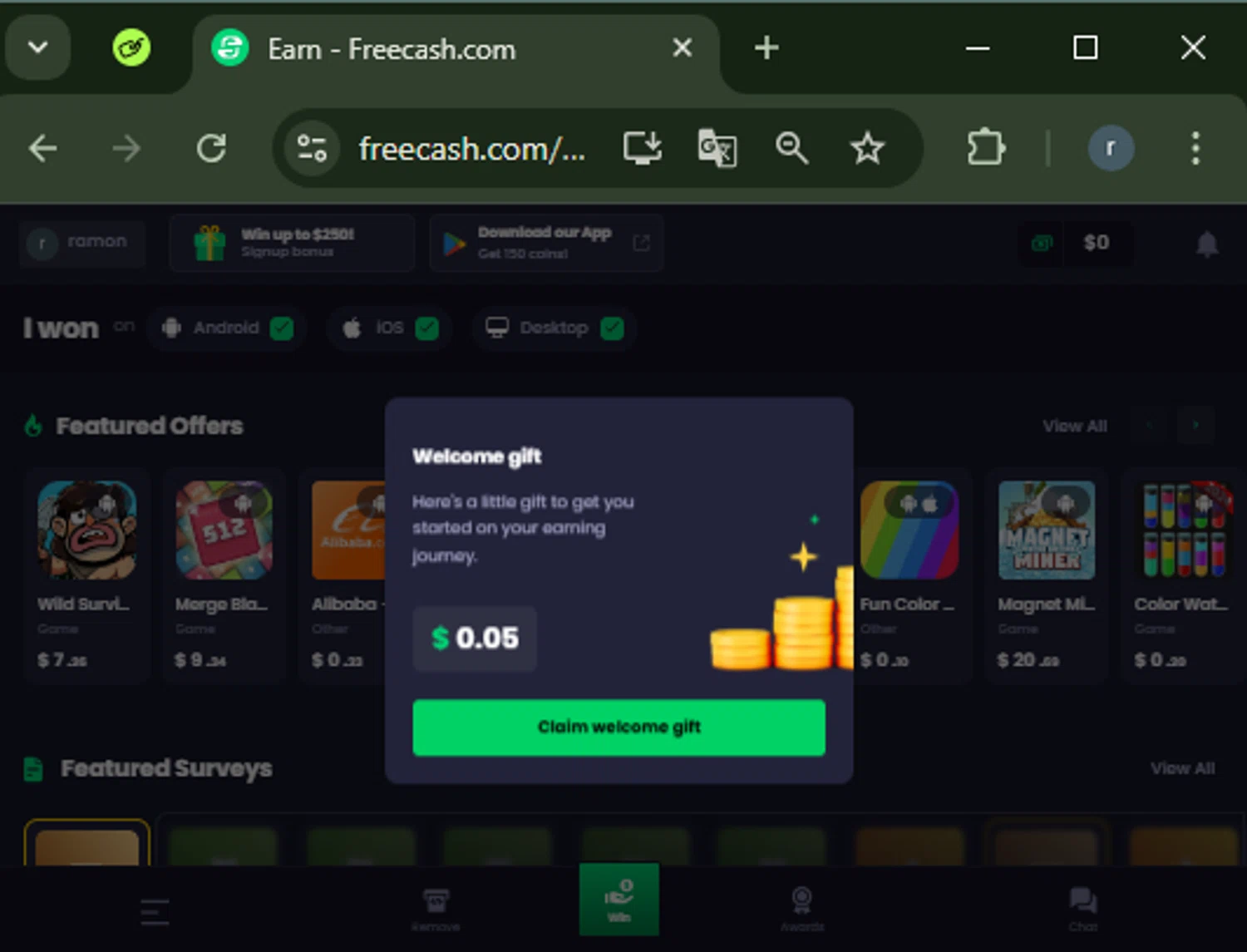 FreeCash checkout page showing FreeCash promo code box | Screenshot taken by SimplyCodes community member on Nov 23, 2024