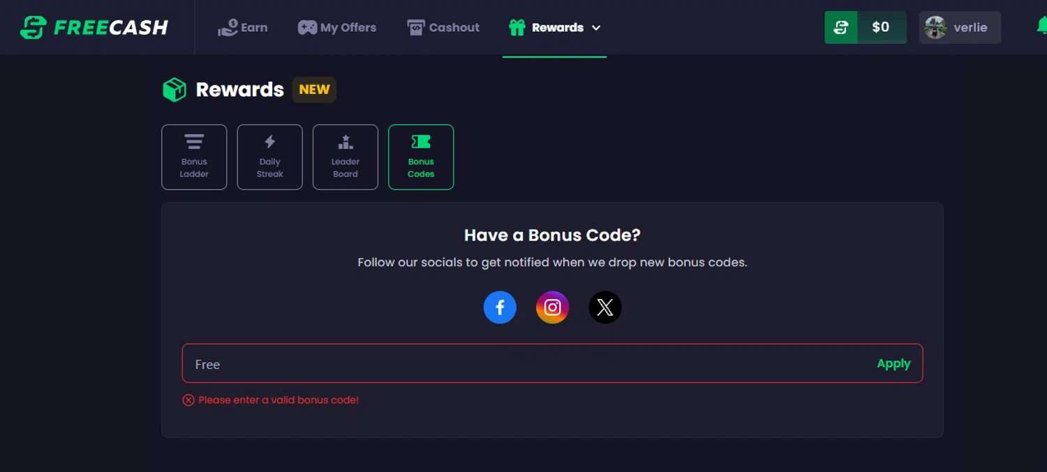 FreeCash promo code screenshot showing code Free applied at FreeCash checkout page. Uploaded by SimplyCodes community member SimplyCVerlie on Mar 29, 2025