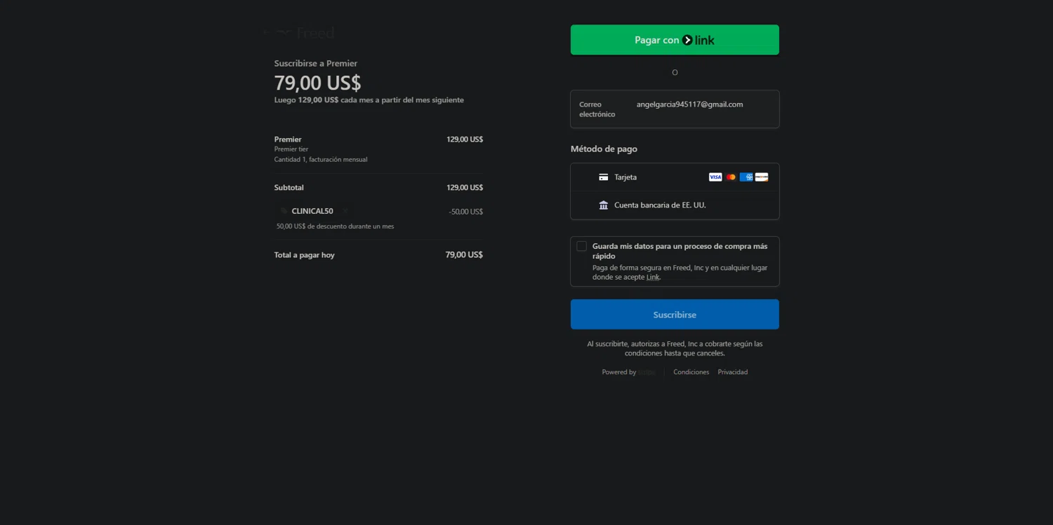 Freed checkout page showing Freed discount code box | Screenshot taken by SimplyCodes community member on Dec 8, 2025