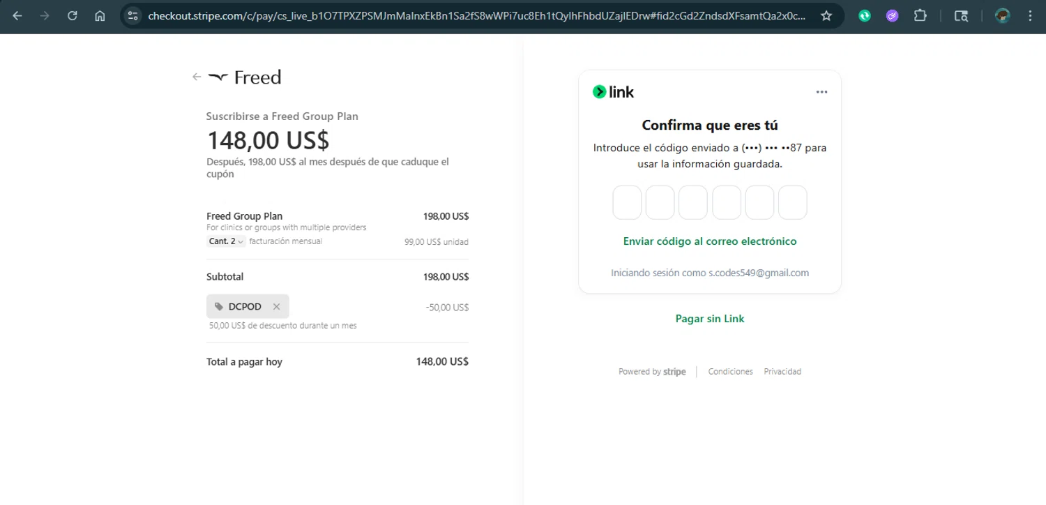 Freed discount code screenshot showing code DCPOD applied at Freed checkout page. Uploaded by SimplyCodes community member xAngel on Jul 23, 2025