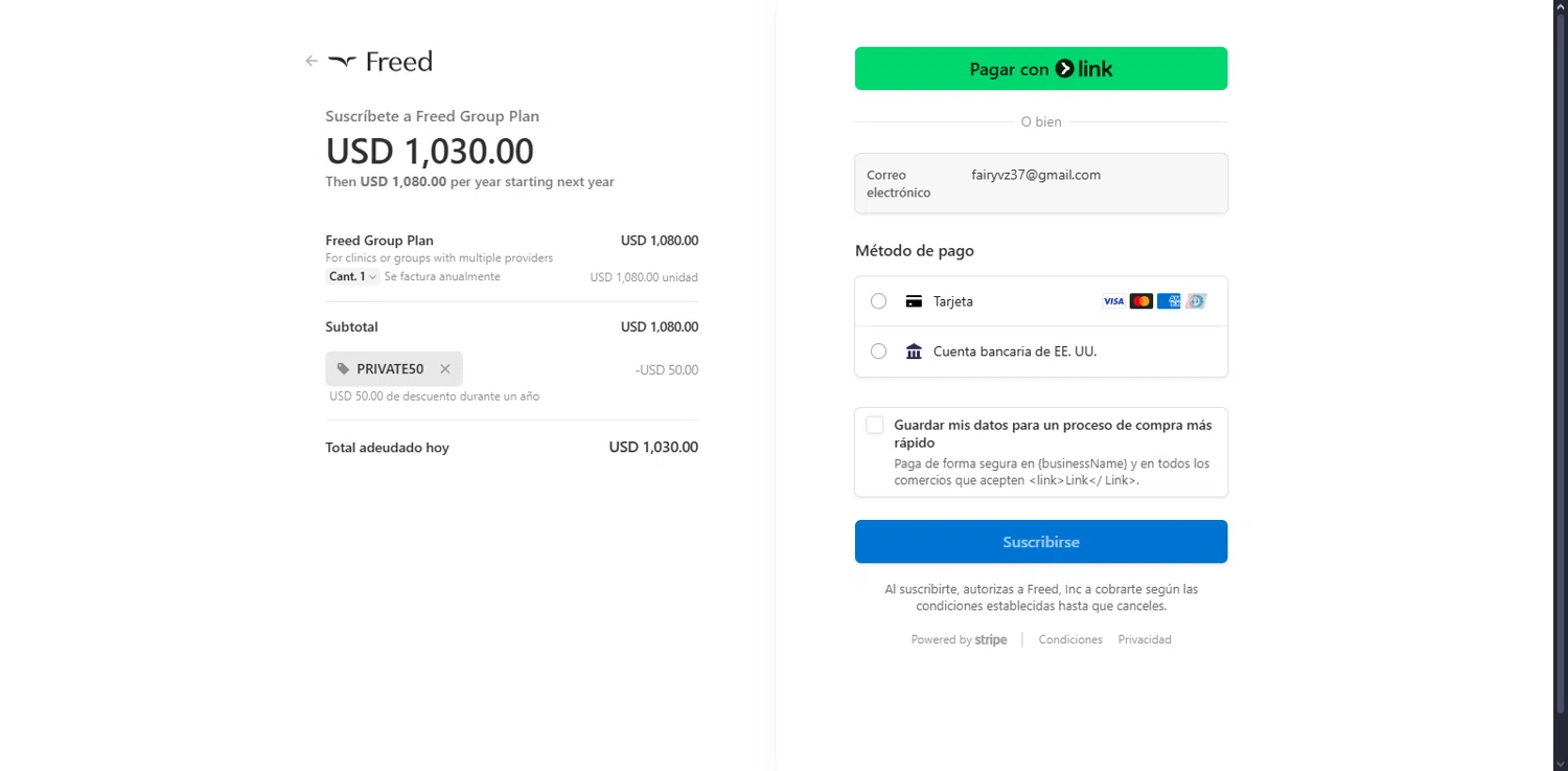 Freed discount code screenshot showing code PRIVATE50 applied at Freed checkout page. Uploaded by SimplyCodes community member Serdanvz on Aug 30, 2025