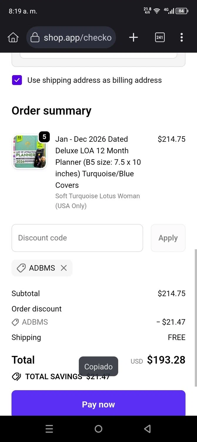 Freedom Mastery promo code screenshot showing code ADBMS applied at Freedom Mastery checkout page. Uploaded by SimplyCodes community member BrilliantHero1199 on Nov 21, 2025