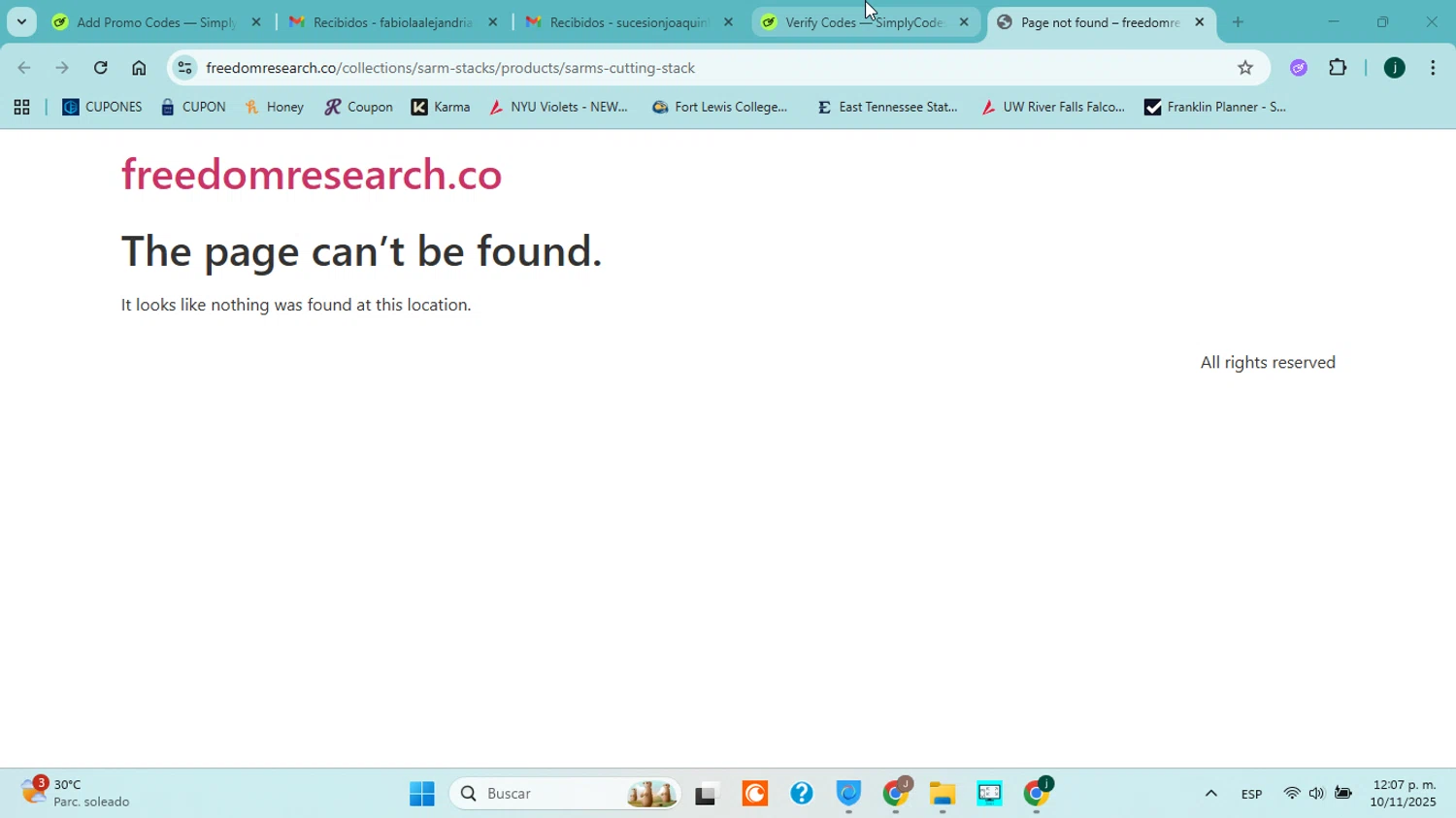 Freedom Research discount code screenshot showing code STACKED20 applied at Freedom Research checkout page. Uploaded by SimplyCodes community member ABHF23 on Nov 10, 2025