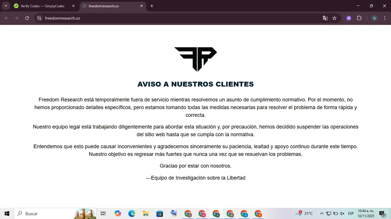 Freedom Research discount code screenshot showing code FFSrx20 applied at Freedom Research checkout page. Uploaded by SimplyCodes community member ScanSpotter8851 on Nov 10, 2025