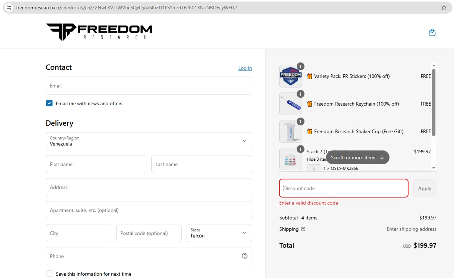 Freedom Research discount code screenshot showing code DAD20 applied at Freedom Research checkout page. Uploaded by SimplyCodes community member YHLQMDLGN on Jun 17, 2025