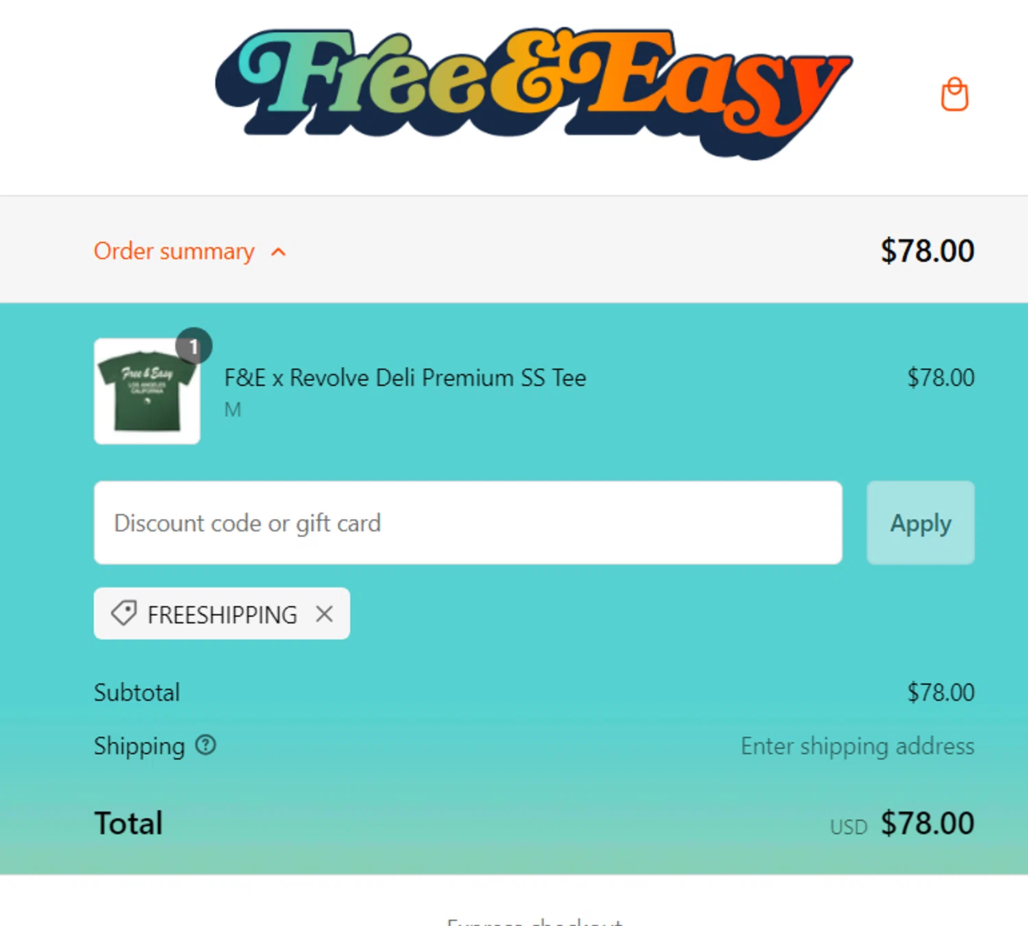 Free & Easy discount code screenshot showing code FREESHIPPING applied at Free & Easy checkout page. Uploaded by SimplyCodes community member Coolemorestt on Feb 5, 2025