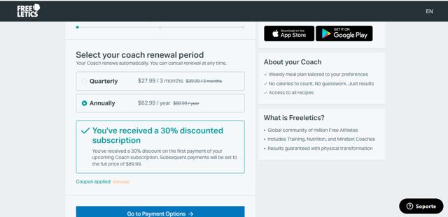 Freeletics checkout page showing Freeletics promo code box | Screenshot taken by SimplyCodes community member on Sep 10, 2025