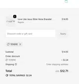 TENERE coupon verification screenshot