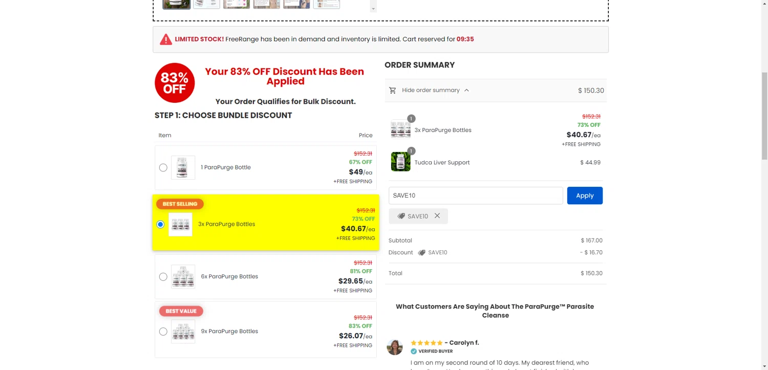 FREERANGE Supplements promo code screenshot showing code SAVE10 applied at FREERANGE Supplements checkout page. Uploaded by SimplyCodes community member RewardTitan728 on Sep 1, 2025