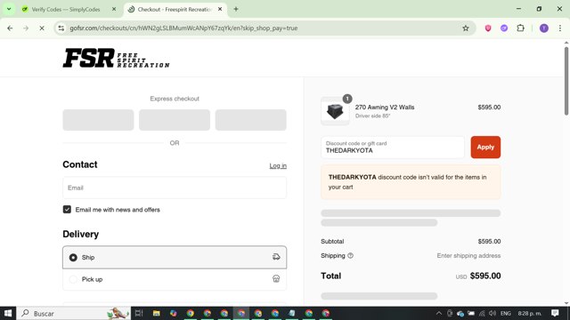 Freespirit Recreation checkout page showing Freespirit Recreation discount code box | Screenshot taken by SimplyCodes community member on Sep 7, 2025