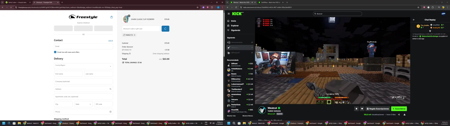 Freestyle USA discount code screenshot showing code FAMILY10 applied at Freestyle USA checkout page. Uploaded by SimplyCodes community member BargainGuardian280 on Aug 11, 2025