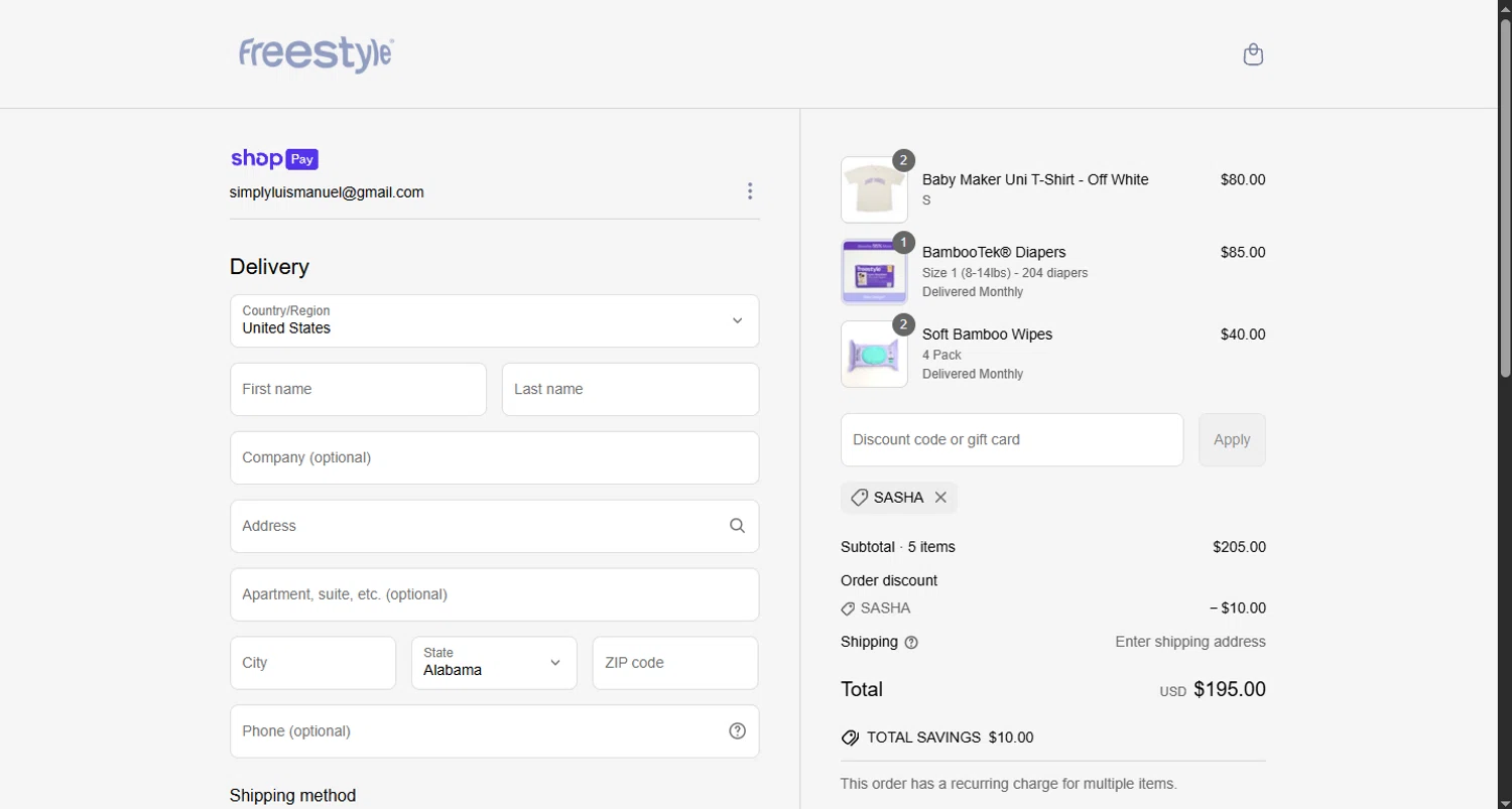 Freestyle World promo code screenshot showing code Sasha applied at Freestyle World checkout page. Uploaded by SimplyCodes community member CouponHero3179 on Jun 25, 2025