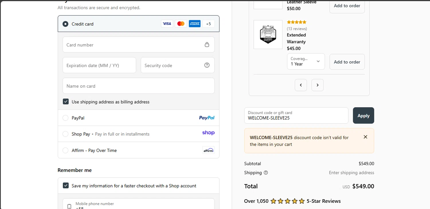 Freewrite Store promo code screenshot showing code WELCOME-SLEEVE25 applied at Freewrite Store checkout page. Uploaded by SimplyCodes community member jupitera on Nov 22, 2025