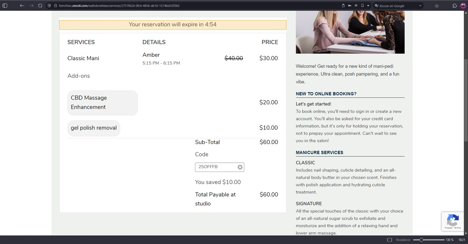 Frenchies Modern Nail Care checkout page showing Frenchies Modern Nail Care promo code box | Screenshot taken by SimplyCodes community member on Mar 14, 2025