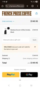 WELCOME5 coupon verification screenshot