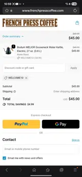 WELCOME10 coupon verification screenshot