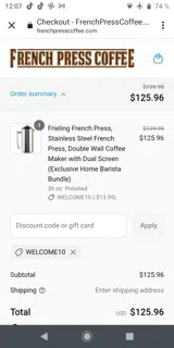 WELCOME10 coupon verification screenshot