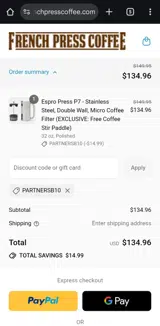 PARTNERSB10 coupon verification screenshot