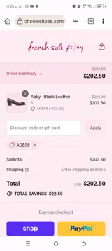 French Sole coupon verification screenshot