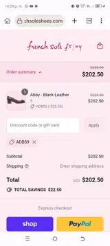 French Sole coupon verification screenshot